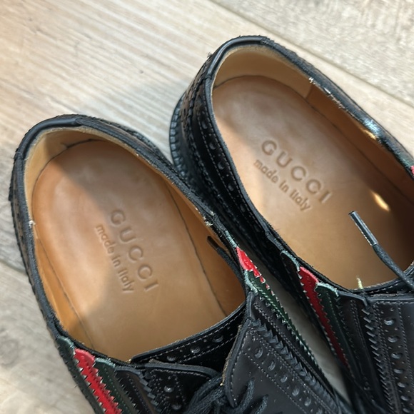 GUCCI 547592 0GQ30 1078 MENS SHOES BLACK CALF-SKIN LEATHER CAP-TOE OXFORDS - Picture 3 of 5